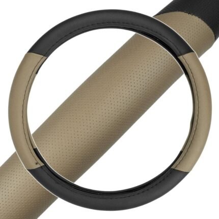 SW-603-BG: TWO TONED PERFORATED FAUX LEATHER STEERING WHEEL COVER - BLACK/BIEGE - BDK USA