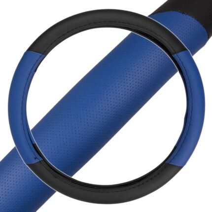 SW-603-BL: TWO TONED PERFORATED FAUX LEATHER STEERING WHEEL COVER - BLACK/BLUE - BDK USA