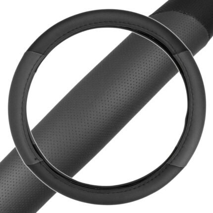 SW-603-GR: TWO TONED PERFORATED FAUX LEATHER STEERING WHEEL COVER - BLACK/GRAY - BDK USA