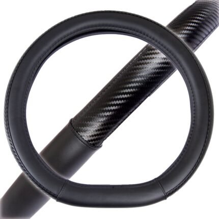 SW-818-BK: GRIPDRIVE CARBON FIBER MICROFIBER LEATHER FLAT BOTTOM RACING STYLE STEERING WHEEL COVER - BDK USA